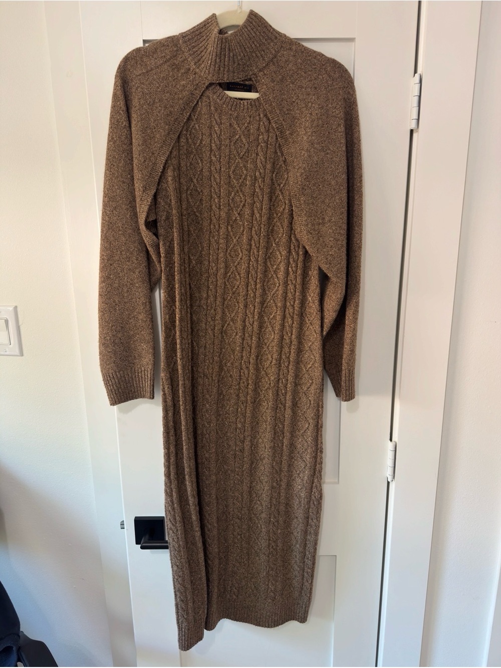 Brown Cable-Knit Turtleneck Sweater Dress